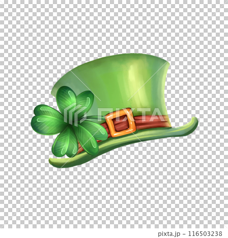 Leprechaun hat illustration. Cartoon element of Irish beer festival St Patrick's day, isolated on white Leprechaun hat illustration. Cartoon element of Irish beer festival St Patrick's day, isolated on white 116503238