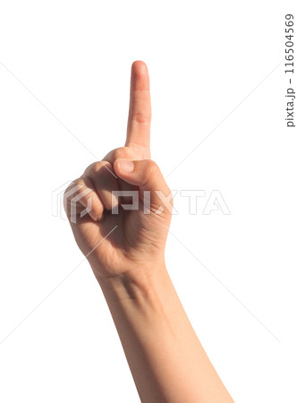 Index finger pointing up, kids pointer, childs forefinger showing, isolated on white background. Index finger pointing up, kids pointer, childs forefinger showing, isolated on white background. 116504569