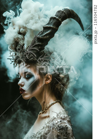 A woman with a horned headdress A woman with a horned headdress 116504782