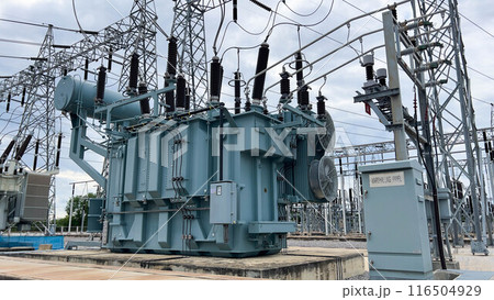 200MVA Transformer with a Marshalling Panel in a 230kV power system, ready for electrical power transmission 116504929