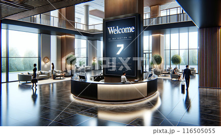 オフィスビルに設置されたデジタルサイネージ オフィスビルに設置されたデジタルサイネージ 116505055