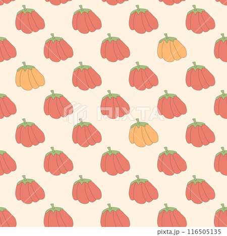 Pumpkins seamless pattern. Stylized autumn harvesting repeat background. Vector line art flat illustration. Pumpkins seamless pattern. Stylized autumn harvesting repeat background. Vector line art flat illustration. 116505135