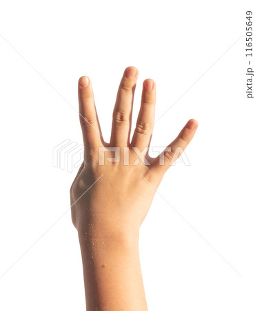 Four, hand gesture, kids sign. isolated on white background. Four, hand gesture, kids sign. isolated on white background. 116505649
