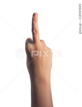 Rude gesture, symbol with middle finger, bad offensive aggressive hand sign isolated on white Rude gesture, symbol with middle finger, bad offensive aggressive hand sign isolated on white 116505693