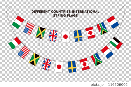 一組帶有不同下垂方式的各國國旗的插圖，以及帶有世界各地國旗輪廓的插圖。 116506002