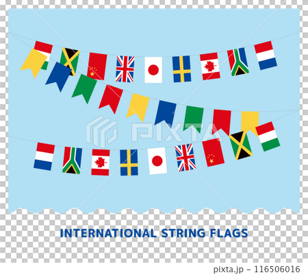 Illustration of diagonally overlapping flags and colorful garlands, international flag banners without lines. Illustration of diagonally overlapping flags and colorful garlands, international flag banners without lines. 116506016