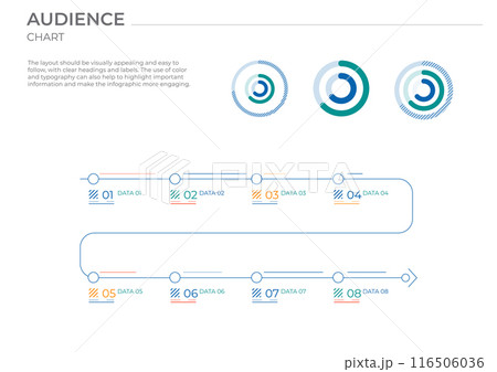 Coverage audience business charts in color. Vector data illustration. 116506036