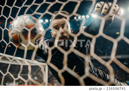 Skilled goalie makes a phenomenal save in a nighttime tournament 116506741