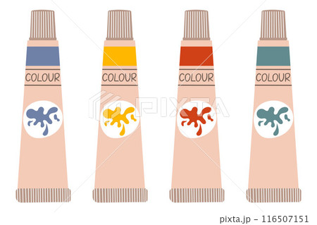 Paint tubes funny set, oil paint, acrylic, gouache or watercolour. Trendy modern vector illustration, isolated on background, hand drawn, flat Paint tubes funny set, oil paint, acrylic, gouache or watercolour. Trendy modern vector illustration, isolated on background, hand drawn, flat 116507151