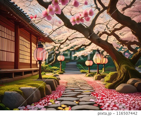 桜のある庭の風景 116507442