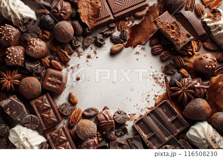 Textured Chocolate Array with Spices and Nuts. 116508230