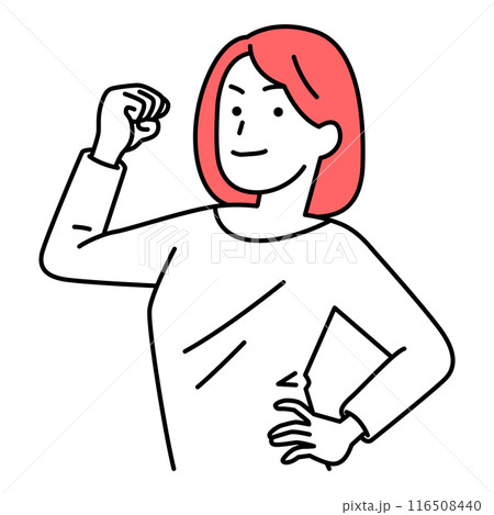 力こぶを作ってみせるカジュアルな女性 116508440