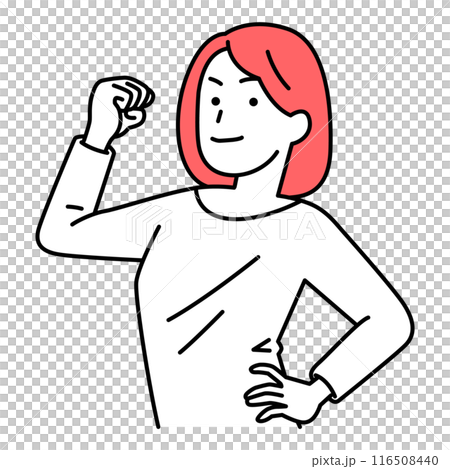 力こぶを作ってみせるカジュアルな女性 116508440