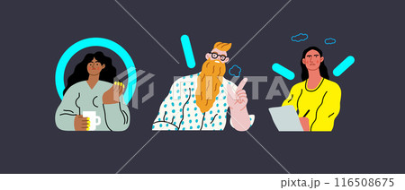 Creative Workspace: Video Conference, modern flat vector concept illustration of person engaging in virtual business meeting Connectivity, collaboration, digital interaction, remote work, productivity 116508675