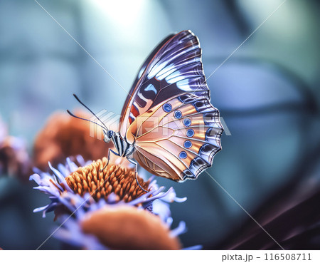 CG素材　花の蜜を吸う蝶のイメージ素材 116508711