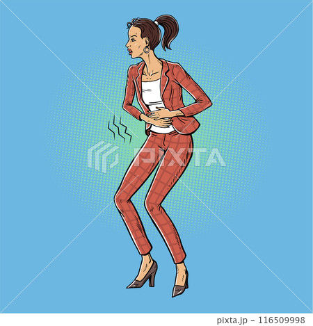 Young woman with abdominal pain Young woman with abdominal pain 116509998