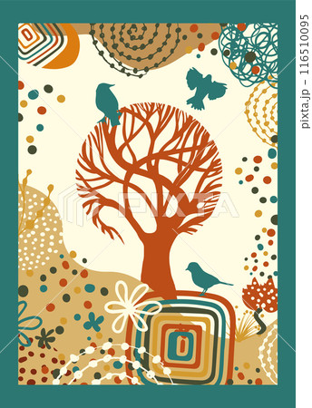 Decorative tree and birds. hand drawing. Not AI Vector illustration 116510095