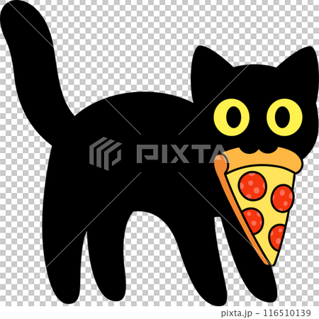 Cute black cat holding pizza slice 116510139