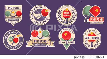 Ping pong. Sport badges or emblems for table tennis game recent vector stylized logotypes with place for personal text 116510221