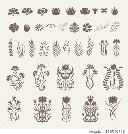 Abstract flowers. Decorative botanical illustrations for logo recent vector nature floral illustrations Abstract flowers. Decorative botanical illustrations for logo recent vector nature floral illustrations 116510226