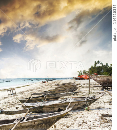 many old fishing boats on african seashore many old fishing boats on african seashore 116510355