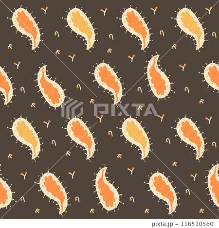 Autumn leaves dark seamless pattern. Fall mood paisley shapes repeat background. Vector hand drawn flat illustration. Autumn leaves dark seamless pattern. Fall mood paisley shapes repeat background. Vector hand drawn flat illustration. 116510560