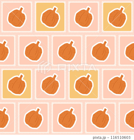 Pumpkin checked seamless pattern. Cutouts paper shapes repeat background. Bento box retro stamps design. Vector hand drawn flat illustration. Pumpkin checked seamless pattern. Cutouts paper shapes repeat background. Bento box retro stamps design. Vector hand drawn flat illustration. 116510603