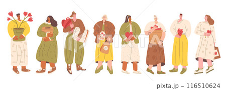 Set of volunteers . Charity kit. People with heart symbols. Activists of non profit organization collection. Vector hand drawn collection illustration isolated on white background. Set of volunteers . Charity kit. People with heart symbols. Activists of non profit organization collection. Vector hand drawn collection illustration isolated on white background. 116510624