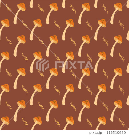 Edible mushrooms seamless pattern. Fungus endless background. Vector hand drawn flat illustration. Edible mushrooms seamless pattern. Fungus endless background. Vector hand drawn flat illustration. 116510630
