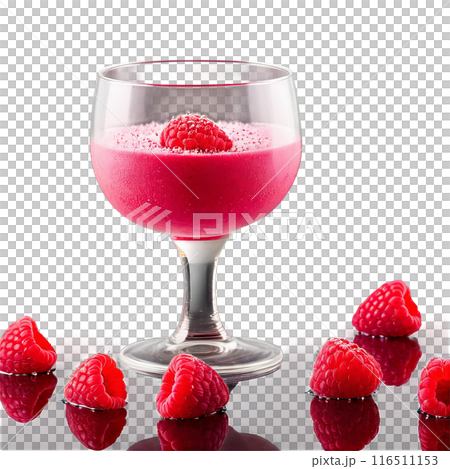 Raspberry sorbet in a stemmed glass topped with fresh raspberries and a sprinkle of powdered Raspberry sorbet in a stemmed glass topped with fresh raspberries and a sprinkle of powdered 116511153