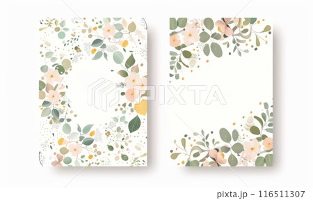 Invitation template with florals and flower and cute design for baby shower or birthday modern invitation. Front and back print template design. 116511307