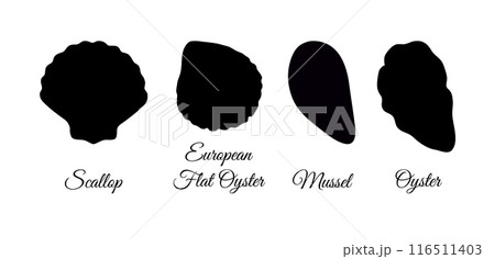Shellfishes silhouette set. 116511403