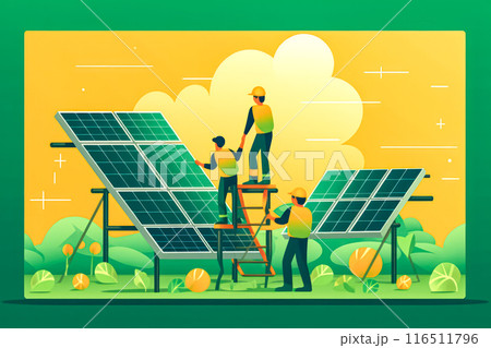 illustration of men and women making sustainable, eco friendly lifestyle choices 116511796