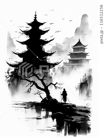 A man is walking in front of a tree and a building 116512256