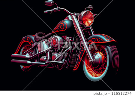 A colorful motorcycle with a neon light on the front wheel. 116512274