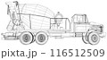 Close-up Concrete Mixer Truck. Outline drawing of Industrial transport. 116512509