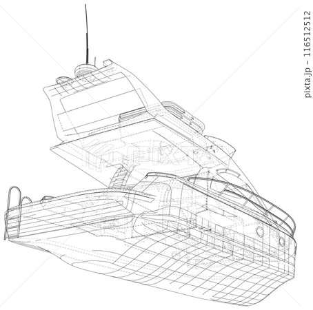 Luxury Yacht. EPS10 format. Wire-frame Vector created of 3d 116512512