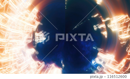 Abstract digital glowing vibrant yellow light frame vortex creating a tunnel-like effect hi-tech abstract background Abstract digital glowing vibrant yellow light frame vortex creating a tunnel-like effect hi-tech abstract background 116512600