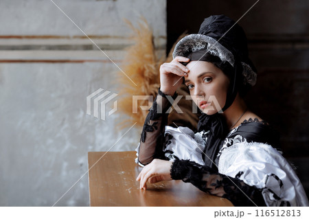 Elegant Baroque Lady in Lavish Lace Gown Elegant Baroque Lady in Lavish Lace Gown 116512813