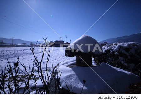 【冬の素材】石灯籠と雪　横 116512936