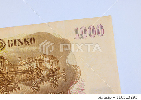 Featuring an old 1000 yen banknote from 1963 to 1976. rear view Featuring an old 1000 yen banknote from 1963 to 1976. rear view 116513293