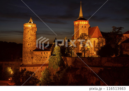 Night View on the Alte Wasserkunst and Church of St. Michael, Bautzen, Germany  Night View on the Alte Wasserkunst and Church of St. Michael, Bautzen, Germany  116513983