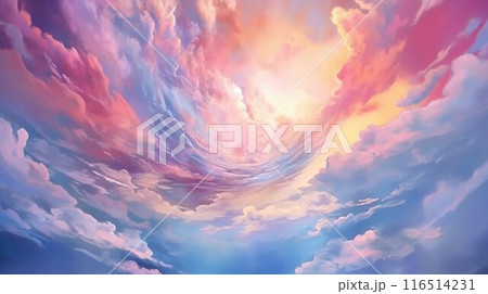 Surreal twilight sky with swirling clouds and...のイラスト素材 [116514231] - PIXTA