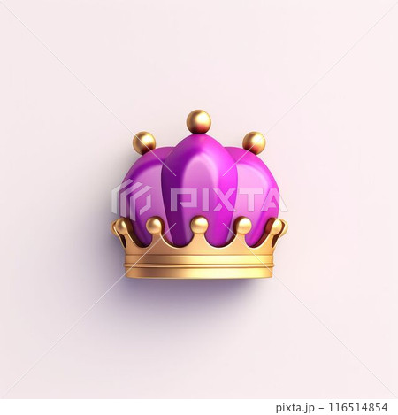 3D image of a royal purple and gold crown on a plain white background. AIG35. 116514854