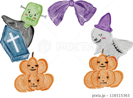 水彩で描いたハロウィンのかわいいお化けフレームのイラスト 水彩で描いたハロウィンのかわいいお化けフレームのイラスト 116515363