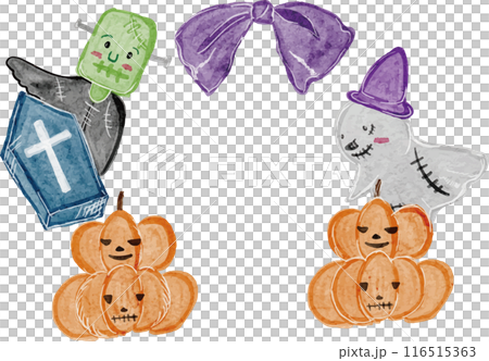 水彩で描いたハロウィンのかわいいお化けフレームのイラスト 水彩で描いたハロウィンのかわいいお化けフレームのイラスト 116515363