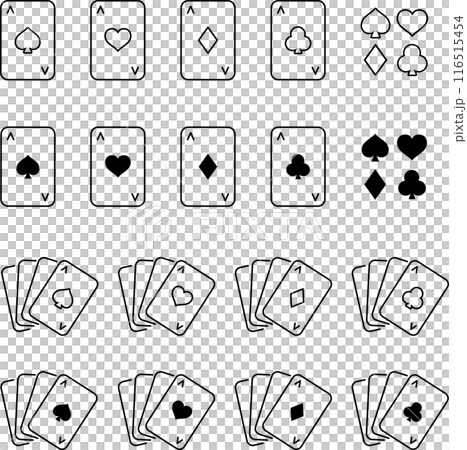 Vector monochrome line icon set of playing cards Vector monochrome line icon set of playing cards 116515454