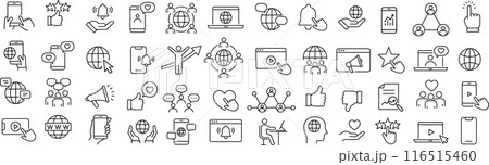 ベクターでモノクロの評価・SNSに関する線画アイコンセット ベクターでモノクロの評価・SNSに関する線画アイコンセット 116515460