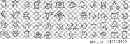 ベクターでモノクロの評価・SNSに関する線画アイコンセット ベクターでモノクロの評価・SNSに関する線画アイコンセット 116515460