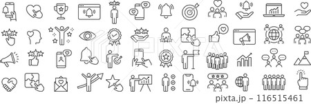 ベクターでモノクロの影響力に関する線画アイコンセット ベクターでモノクロの影響力に関する線画アイコンセット 116515461